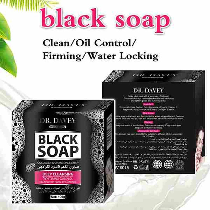 Dr. Davey Deep Cleansing Whitening Collagen Charcoal Black Soap 100g