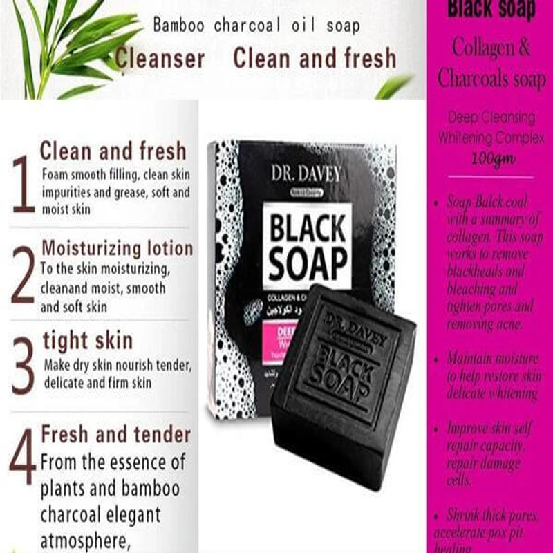 Dr. Davey Deep Cleansing Whitening Collagen Charcoal Black Soap 100g - Image 4