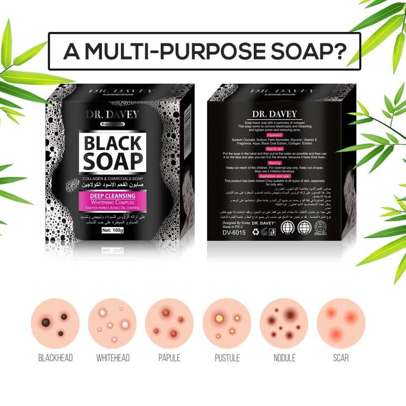 Dr. Davey Deep Cleansing Whitening Collagen Charcoal Black Soap 100g - Image 3